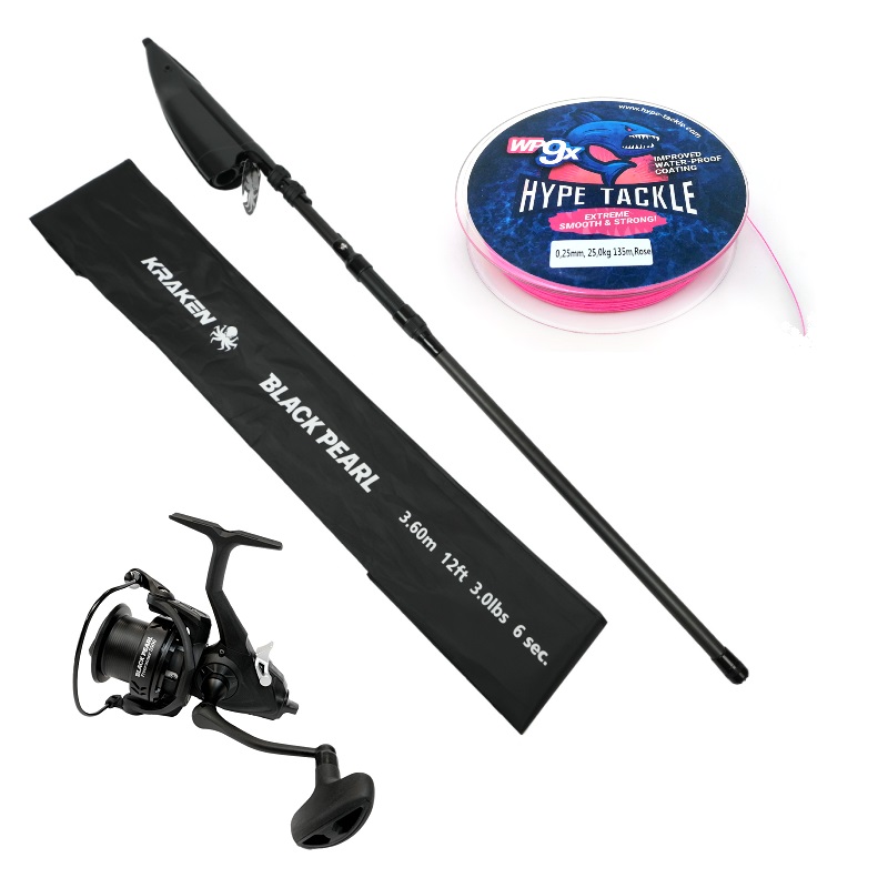 Zestaw Kraken Black Pearl Tele Carp 12ft 3,00lbs + Kraken Free Runner 4500 + Hype Tackle WP9 0,25mm Rose
