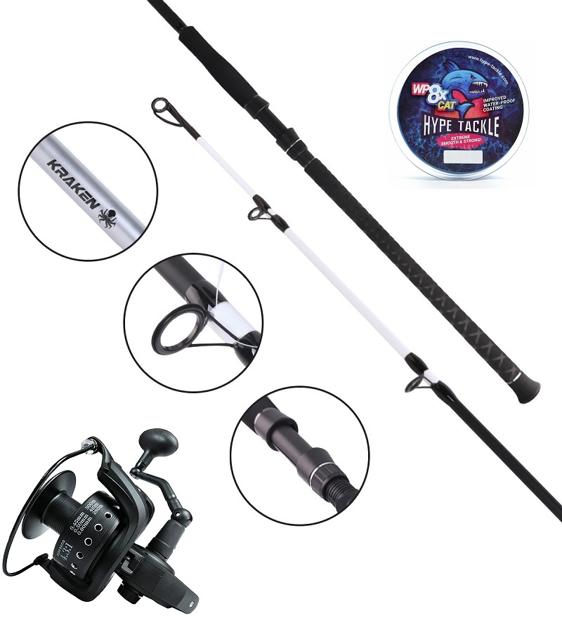 Zestaw Wędka Kraken CATFISH Glo 330cm Do 450G + Kołowrotek Kraken Black Pearl Cat 10000 + Plecionka Hype Tackle WP8 Blue 0,40mm, 39kg 300m